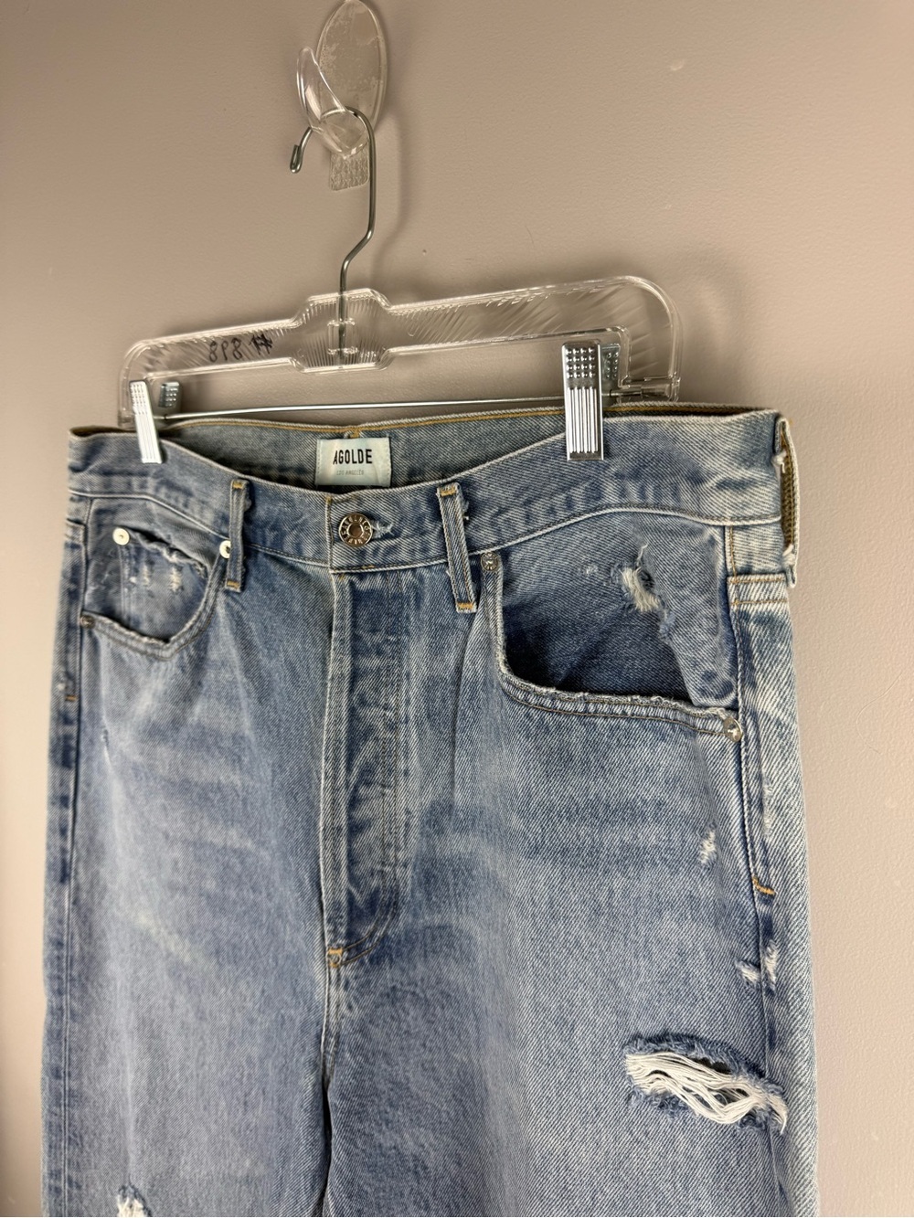 Agolde Women’s 90s Mid Rise Straight Faded Light Wash Distressed Jeans SZ 30